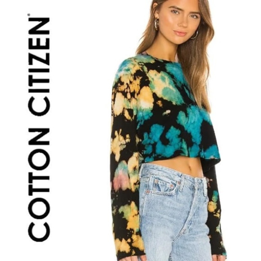 Cotton Citizen Multicolor Tie-Dye Crop Top - Blue, Green, Pink, Black - Picture 2 of 5